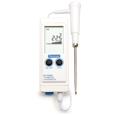 HANNA HI 93501NS Thermomètre étanche et compact de haute précision, livré avec sonde HI 765PWL avec indice de stabilité